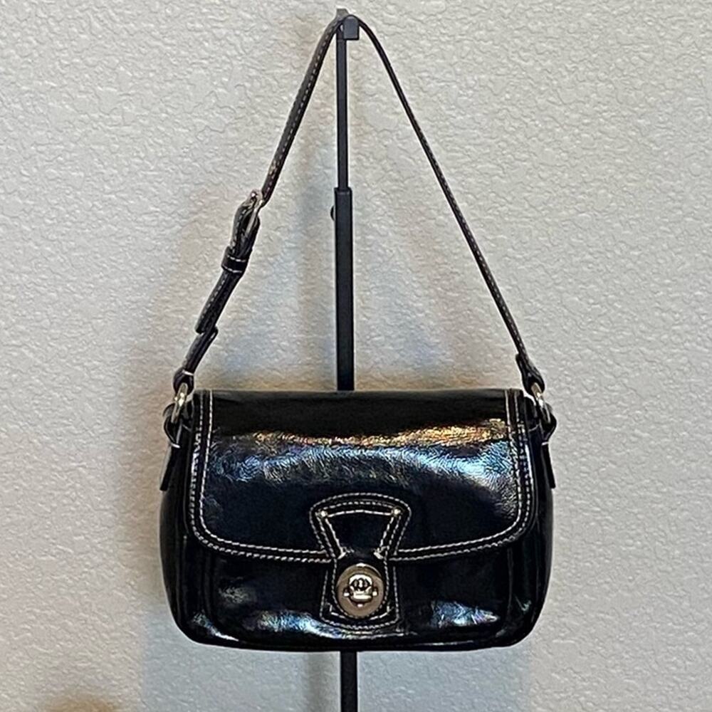 Coach Black Patent Leather Small Hand Shoulder Bag Twist Lock - Picture 2 of 7